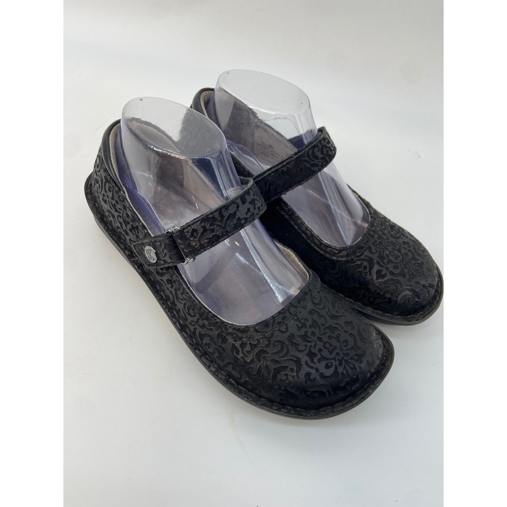 Alegria Mary Jane Shoes Women 37 Black Belle BEL-265 Embossed Goth Nurse Comfort